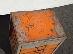 Vintage Mid Century Modern Industrial Steel Table Top File Cabinet Four Drawers