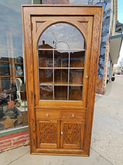 Craftsmen vintage Oak Corner china display cabinet with lead glass door