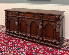Antique English Renaissance Style Sideboard Server Entry Buffet Oak c.1930-40s