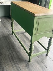 1940s Spanish Style Oak Console Cabinet, Green Console Table