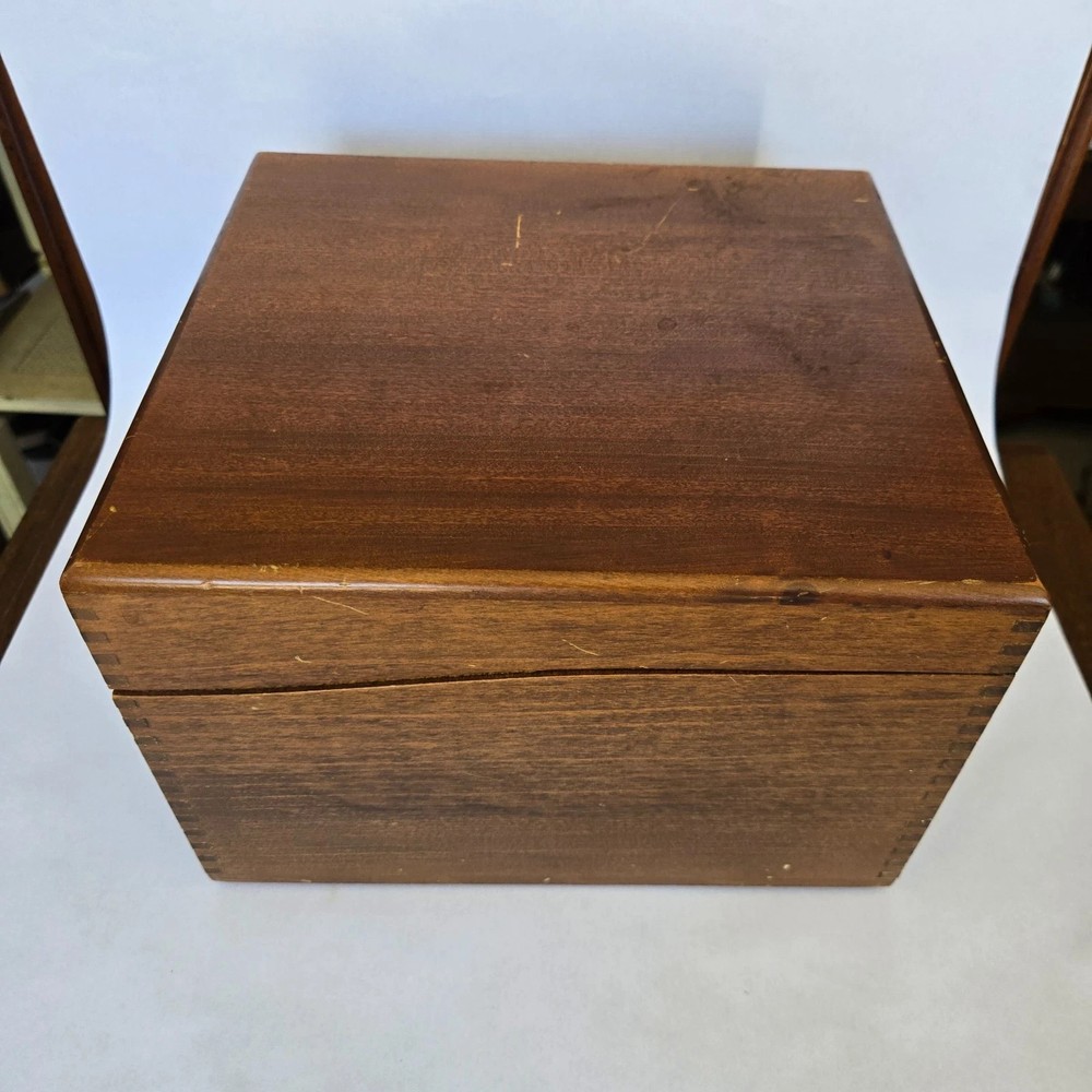 Vintage Oak Dovetail Card File Box Metal Slide Drawer