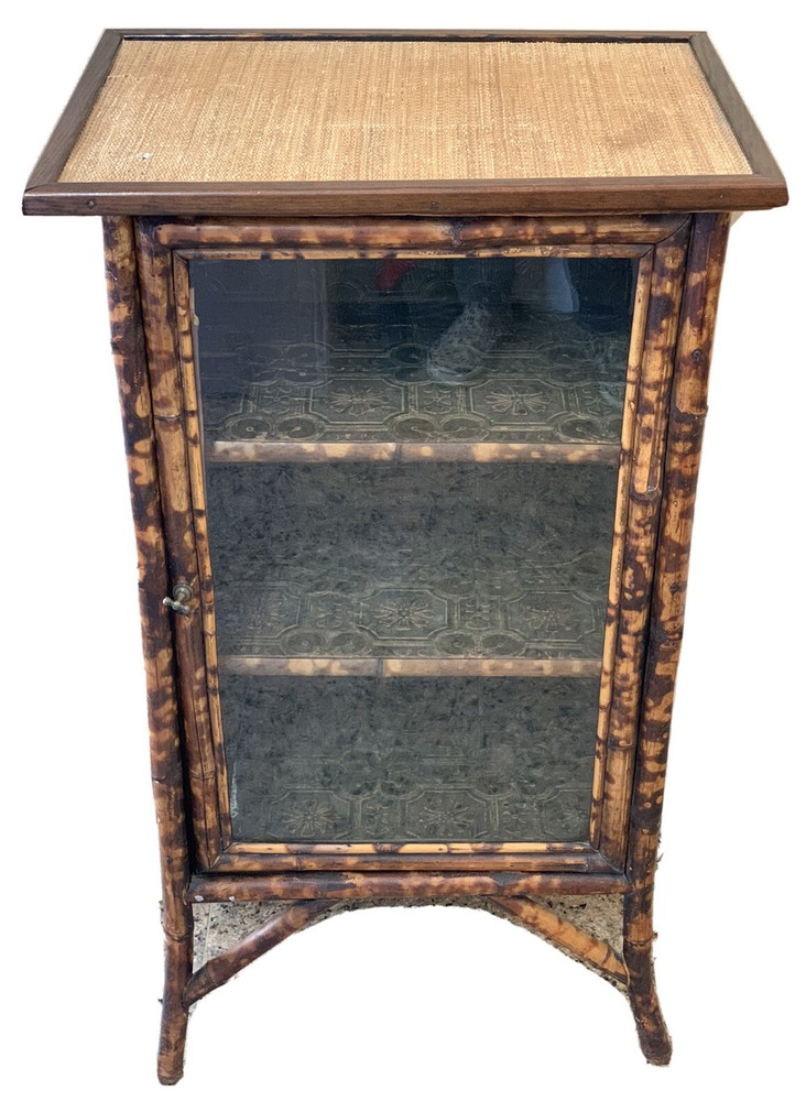 Antique English Japanese Wall Curio Display Cabinet Bookcase Bamboo Victorian