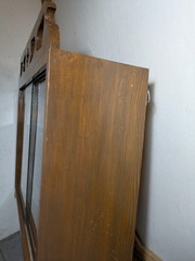 Vintage Art Deco Gothic Tudor Wall Curio Cabinet Shelf Sliding Doors Quatrefoil