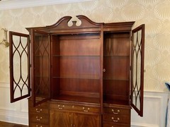 Vintage Two-Piece Hickory Chair Mahogany Breakfront China Cabinet