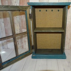 Primitive American Country Display Cupboard Cabinet Blue Paint Wall or FreeStand