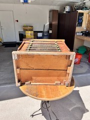 Antique Clark’s Mile End Spool Cotton Cabinet With Embossed Tin