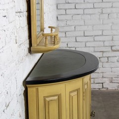 Vintage Neoclassic Revival Blonde Oak Demilune Cabinet or Console and Mirror