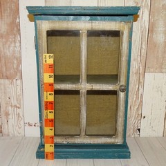 Primitive American Country Display Cupboard Cabinet Blue Paint Wall or FreeStand