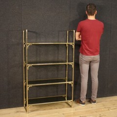 Bookshelf in gold metal faux bamboo etagere vintage 4 shelves glass furniture