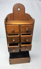 ANTIQUE WALL MOUNTED 6 DRAWER SEWING SPICE STORAGE CABINET *HEAVY