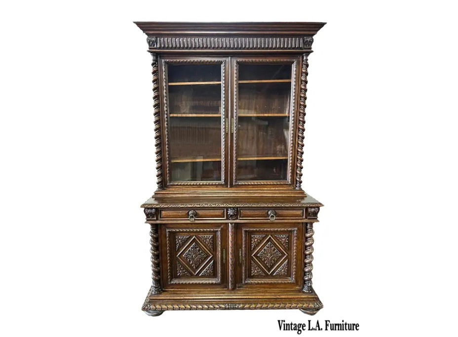 Vintage French Barley Twist Hutch ~ Display Cabinet ~ China Cabinet
