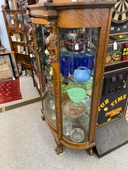 Stunning Antique Oak China Cabinet W/Griffins, Beautiful Wood Grain, Light Added