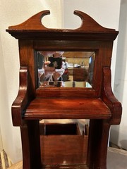 Antique 10”x24” Wooden Shaving Stand, Beveled Mirrors, 2 Shelves w/Drawer