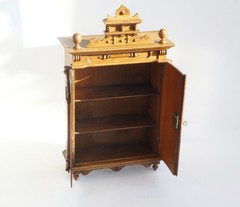 Antique Solid Oak Cabinet Gothic Style, Hand-Carved Wooden Cupboard, Rustic