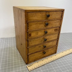Antique Wood 6-Drawer Parts Cabinet Resistor Organizer Dovetail Knobs Vintage