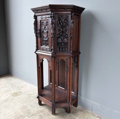Vintage French Gothic Revival Cabinet/Console/Sideboard, Highly Carved Oak Wood
