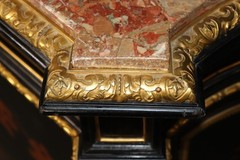 19th c. Ebonized Chinoiserie and Bronze Ormolu Mounted Marble Top Cabinet