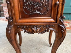 Antique French Nightstand Cabinet Marble Top Louis XV Carved Walnut c1890