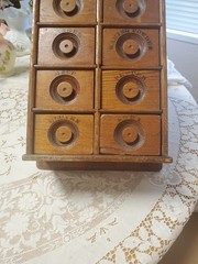 Antique Vintage 8-Drawer Wood Wall Hanging Spice Cabinet