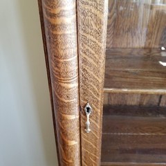Antique Oak Bookcase China Cabinet – Single Door- Wavy Glass – Paw Feet