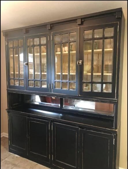 Antique Farmhouse Hutch. 76.5 inch W x 89 inch H x 14.5 inch