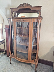 Antique Victorian Art Nouveau triple Curved glass Oak China curio cabinet