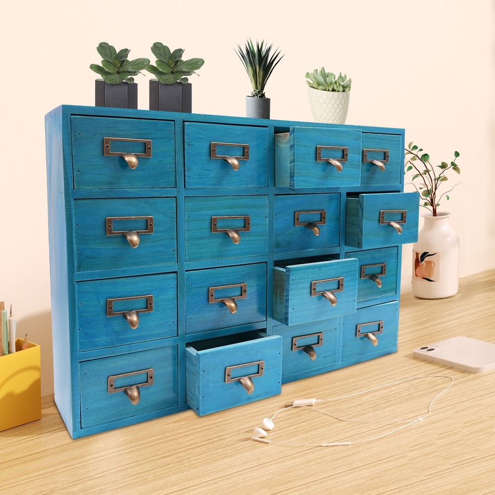 16 Drawers Library Card Catalog Cabinet With Labels Apothecary Cabinet Tabletop