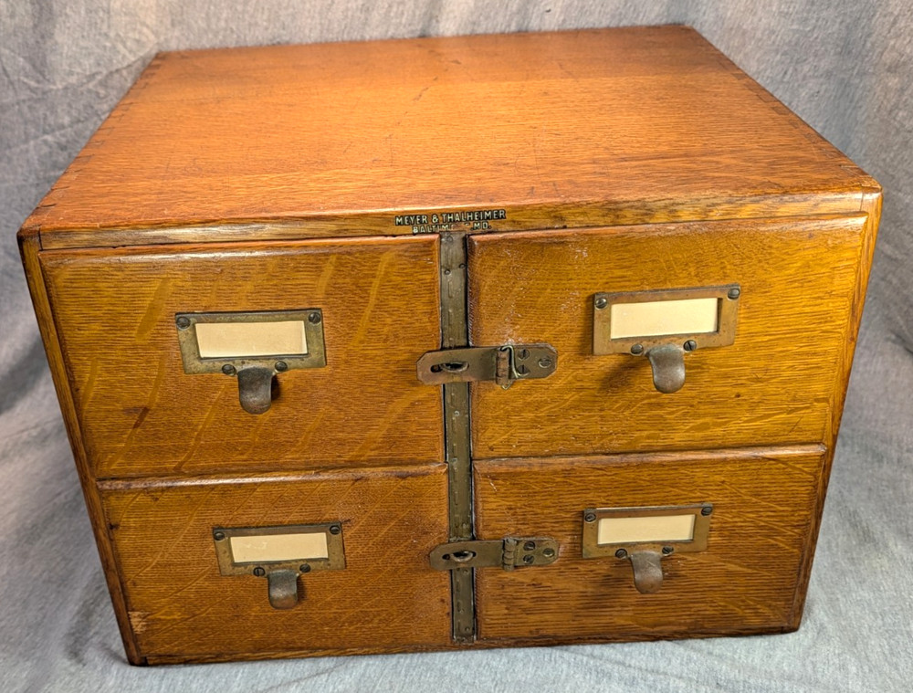 Antique 4 Drawer Lockable Card Catalog Cabinet Meyer & Thalheimer Baltimore