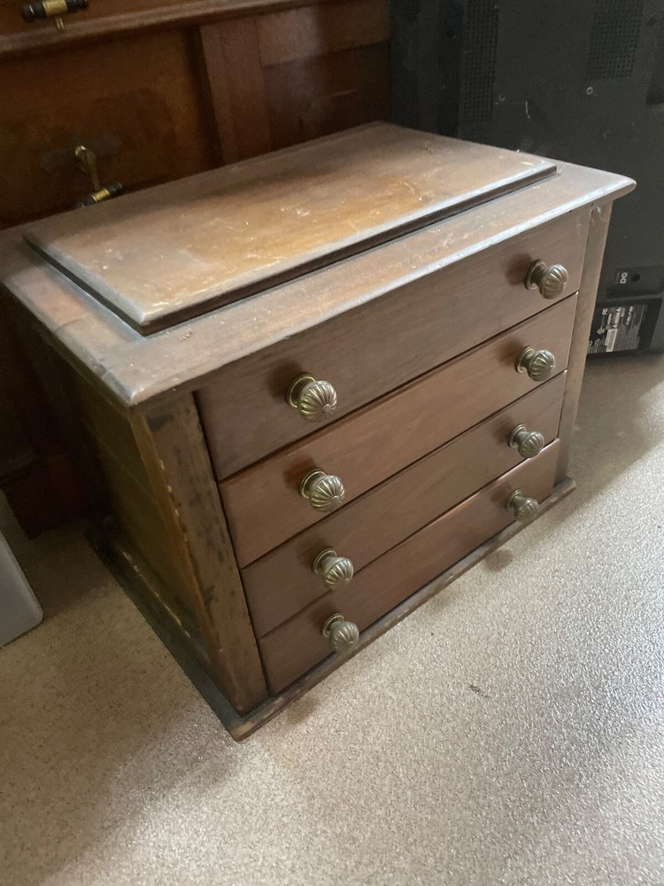 Vintage Oak Counter Desk Top Spool Cabinet ~Adjustible Dividers Flat File