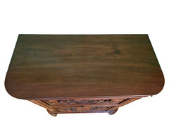 George Zee Style Mid-Century Asian Heavily Hand Carved Flip Top Dry Bar Cabinet