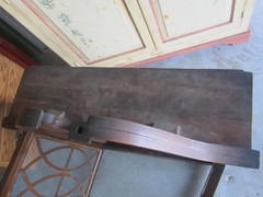ANTIQUE SECRETARY DESK TOP HUTCH, INLAY ON GLASS, OBO