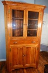 Rustic Solid Walnut Corner Cabinet Brass H Hinges Country Federal
