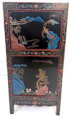 Early 20th-C Chinoiserie Lacquered Hand Painted Cabinet Porcelain Panel Door