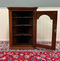 Antique English Corner Cabinet Carved Oak Hanging Wall Cabinet Storage c.1920s