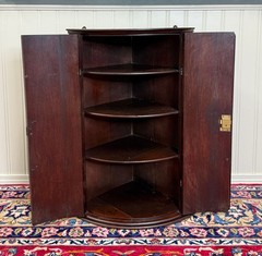 Antique English Corner Cabinet Carved Oak Hanging Wall Cabinet Storage 19C