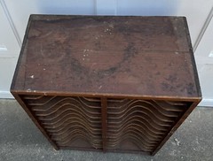 Antique Pine File Sorter with Marked Slots for ‘A’ through ‘Z’ (28 slots)
