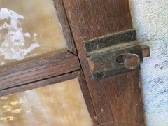 Antique Wood cabinet door Craftsman slag glass Primitive Hoosier architectural