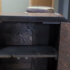 Antique Radio Wood Cabinet Brown Two Doors Knob Handles Single Shelf