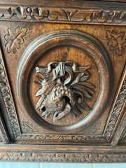 Large Antique French Carved Hunting Renaissance 6 Door Bookcase Cabinet