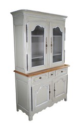 Vintage Country French Provincial Oak Buffet Deux Corps China Display Cabinet