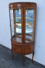 French Early 1900s Carved Inlaid Vitrine Display Curio Cabinet Cupboard 5667