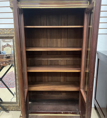 ANTIQUE FRENCH LOUIS XVI MAHOGANY VITRINE CURIO BOOKCASE CABINET 63.5” High