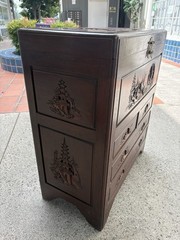 George Zee & Co. Carved Wood Cedar Chest Trunk Dresser Drawers Original Lock