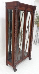 Fine Carved Mahogany Claw Feet Glass Shelved Bookcase Display Cabinet Stunning