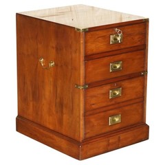 HARRODS LONDON REH KENNEDY MAHOGANY MILITARY CAMPAIGN TWO DRAWER FILING CABINET