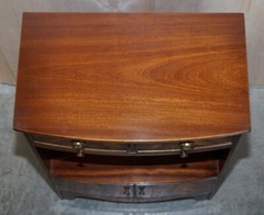 Pair of Shaws London Bow Fronted Side Bookcase Tables + Butlers Serving Trays