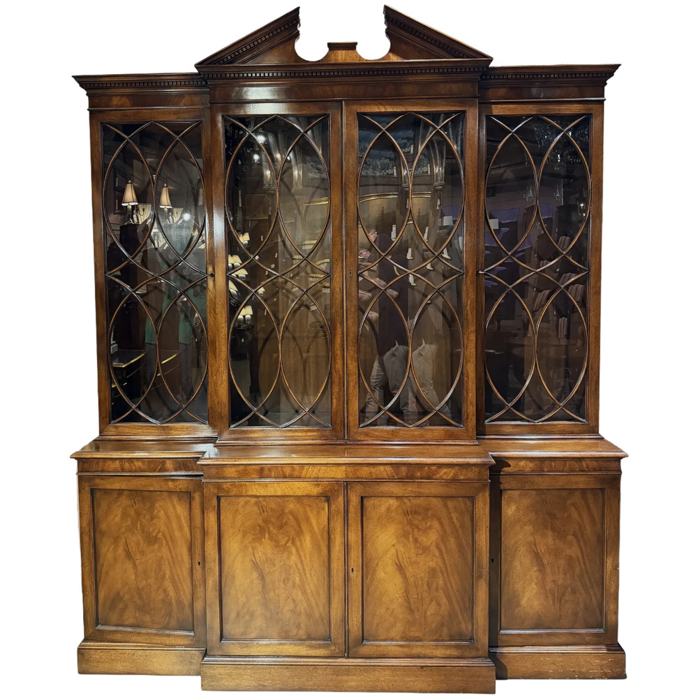 Large Mahogany Breakfront with Nicely Glazed Doors & Arched Pediment Top