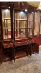 Vintage Ethan Allen Lighted Mahogany Breakfront China Cabinet