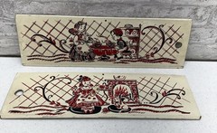 Pair Vintage Hoosier Cabinet Door Art Insert Panels Dutch Kitchen Scene
