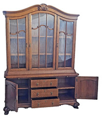 Vtg Country French Louis XV Quarter Sawn Oak China Cabinet Hutch Carved 1930s
